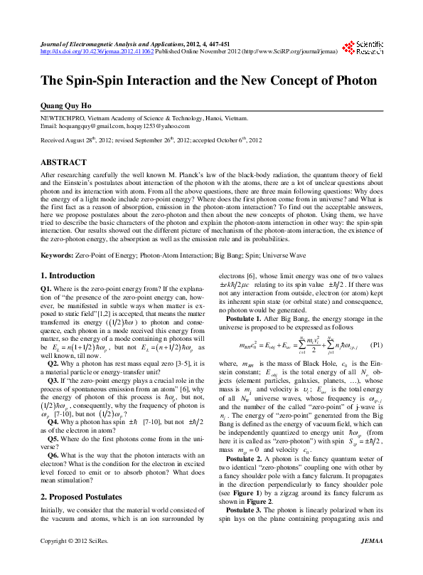 (PDF) The Spin-Spin Interaction and the New Concept of Photon
