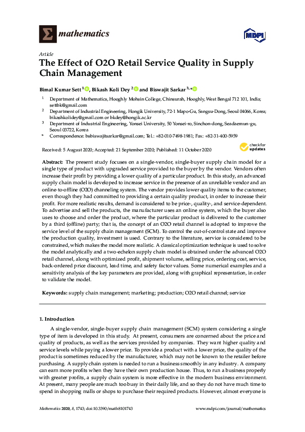 (PDF) O2O Retail Service Quality in Supply Chain Management