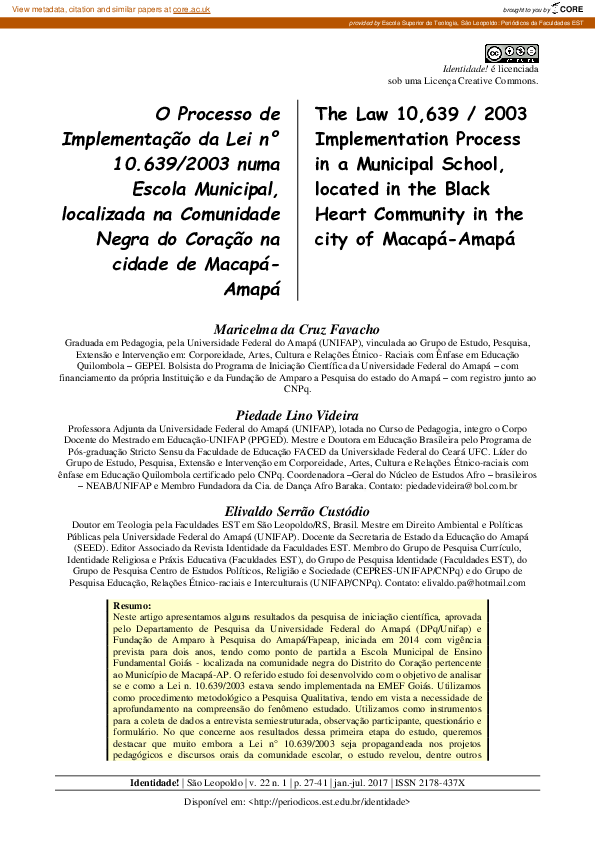 (PDF) O Processo de Implementação da Lei nº 10.639/2003 numa Escola ...