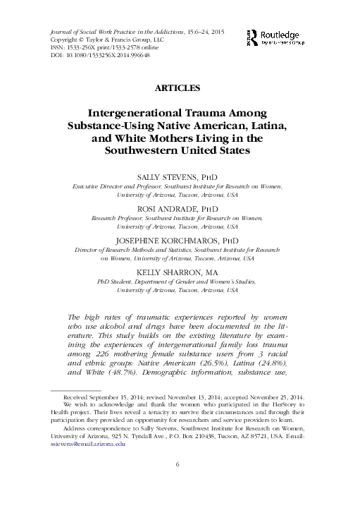 (PDF) Intergenerational Trauma Among Substance-Using Native American ...