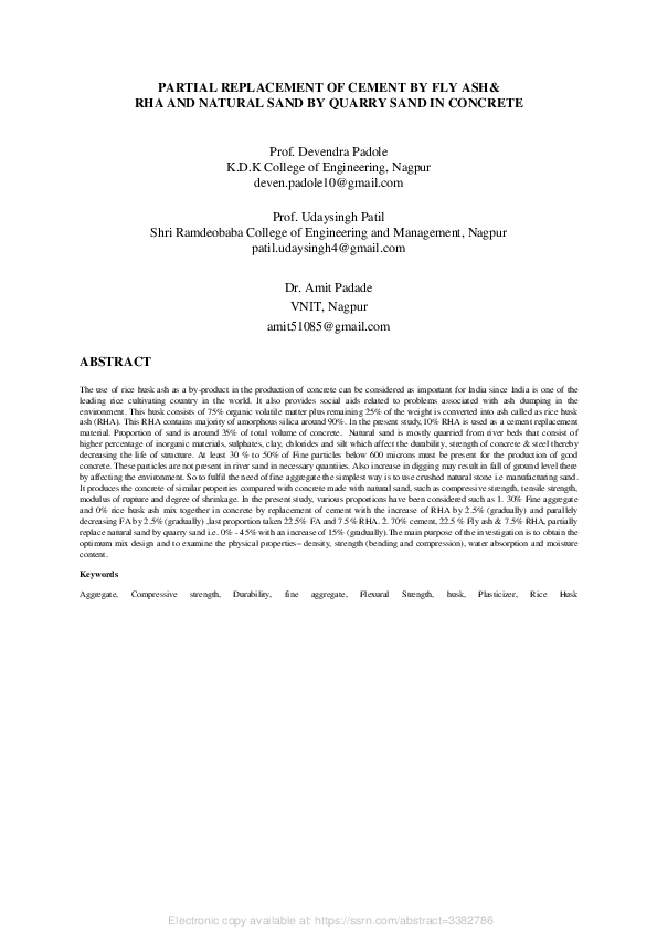 (PDF) Partial Replacement of Cement by Fly Ash & Rha and Natural Sand ...
