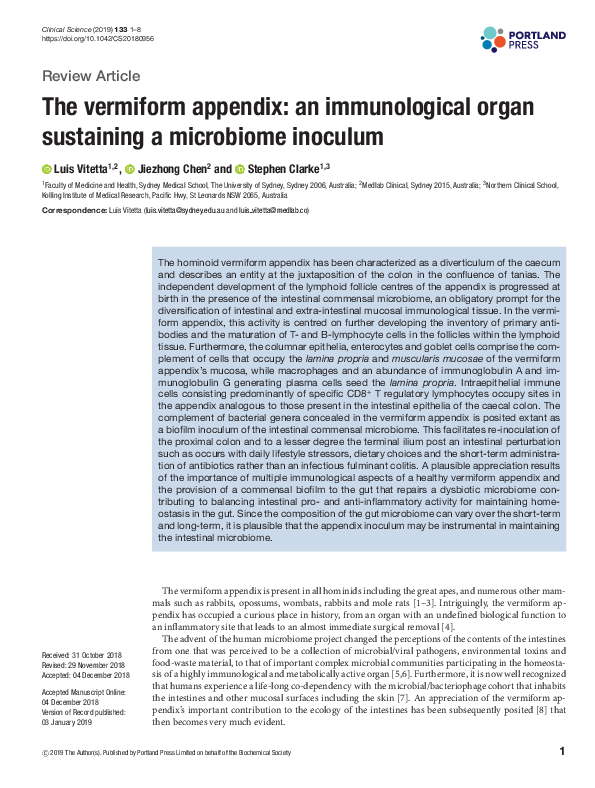 (PDF) The vermiform appendix: an immunological organ sustaining a ...
