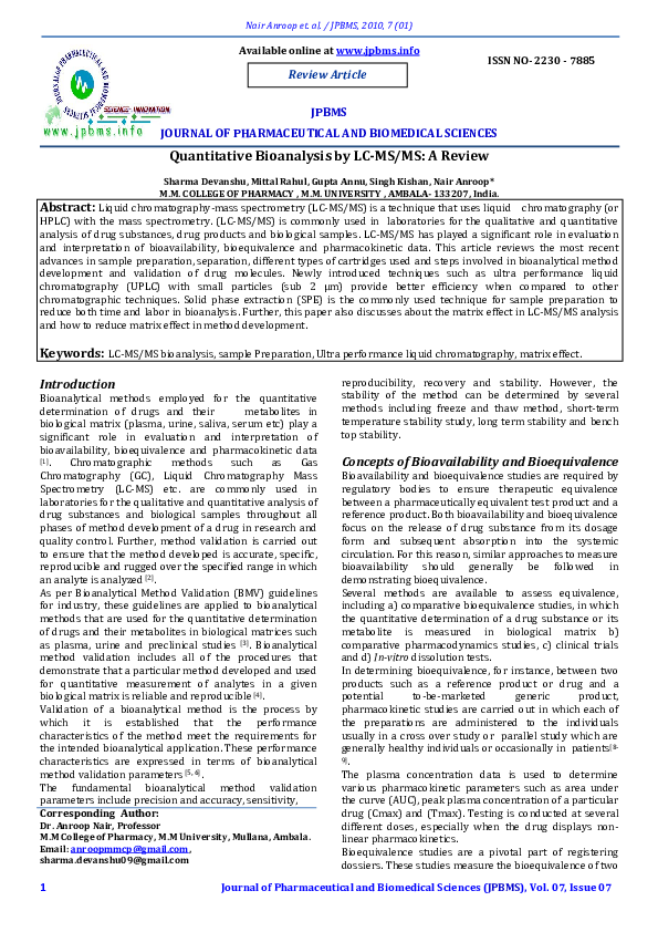 (PDF) Quantitative Bioanalysis by LCMS/MS A Review Singh Kishan