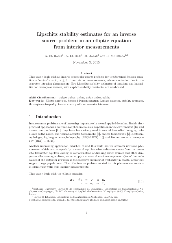 (PDF) Lipschitz stability estimates for an inverse source problem in an ...