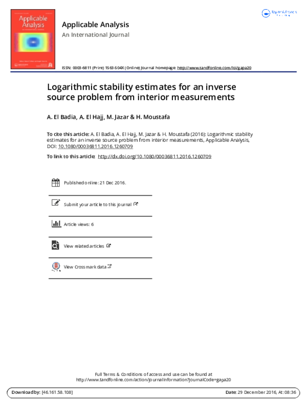(PDF) Logarithmic stability estimates for an inverse source problem ...