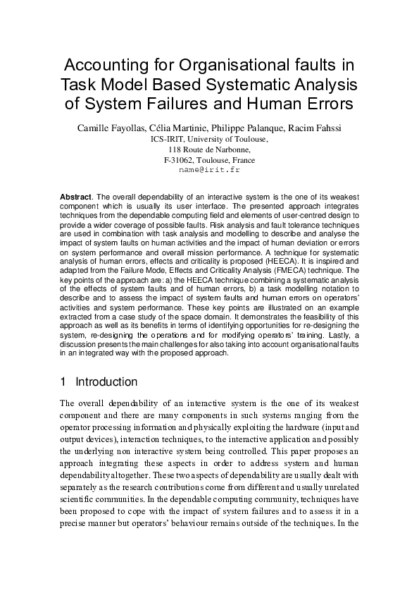 (PDF) Accounting for Organisational faults in Task Model Based ...