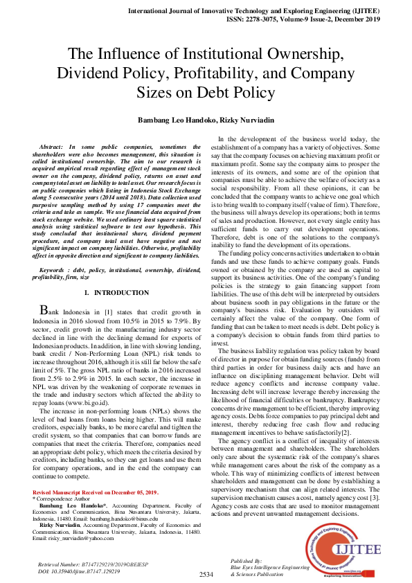 (PDF) The Influence of Institutional Ownership, Dividend Policy ...