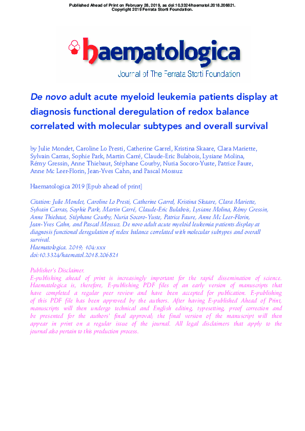(PDF) Adult patients with de novo acute myeloid leukemia show a ...