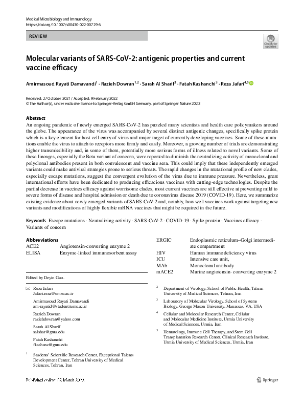 (PDF) Molecular variants of SARS-CoV-2: antigenic properties and ...
