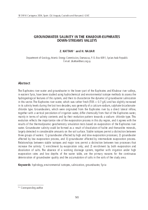 (PDF) Groundwater Salinity in the Khabour-Euphrates Down-Streams Valleys
