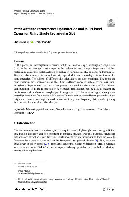 (PDF) Patch Antenna Performance Optimization and Multi-band Operation ...