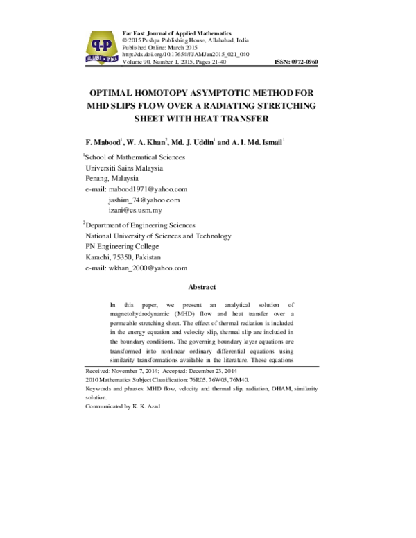 (PDF) Optimal Homotopy Asymptotic Method for MHD Slips Flow Over a ...