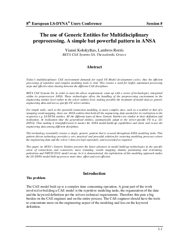 (PDF) The use of Generic Entities for Multidisciplinary preprocessing ...