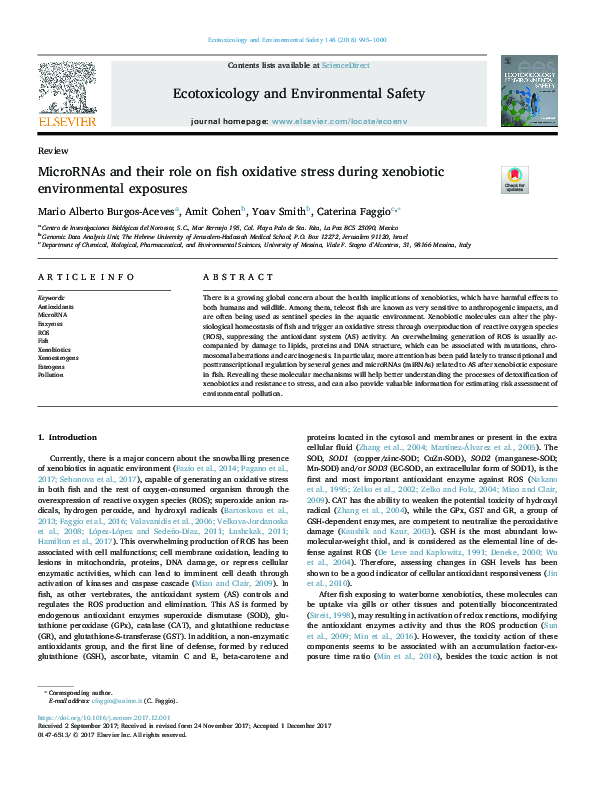 (PDF) MicroRNAs and their role on fish oxidative stress during ...