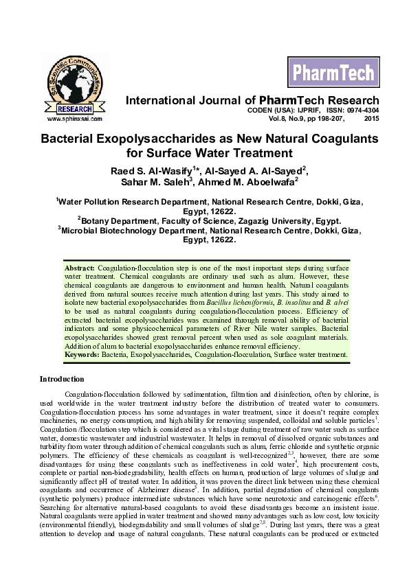 (PDF) Bacterial Exopolysaccharides as New Natural Coagulants for