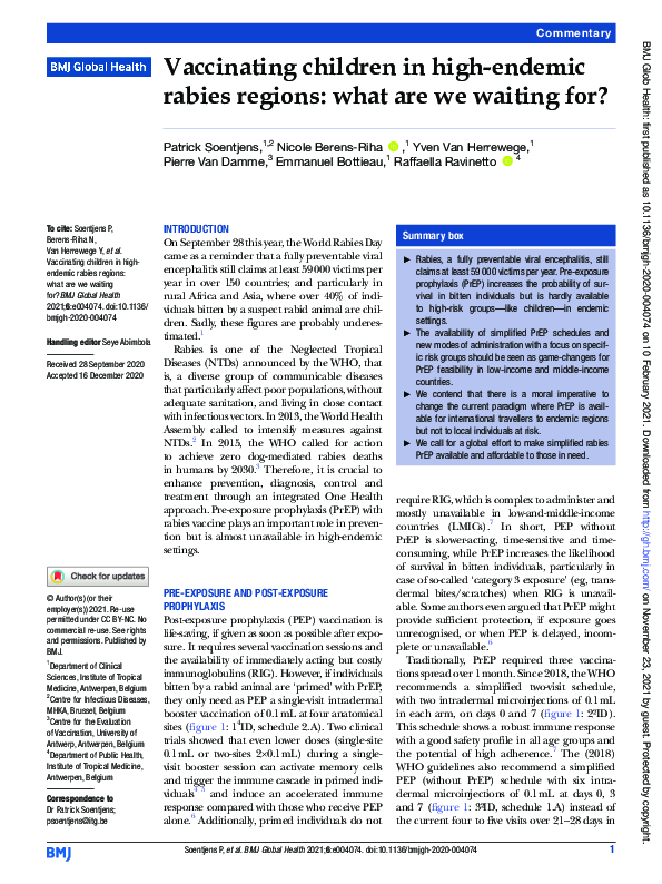 (PDF) Vaccinating children in high-endemic rabies regions: what are we ...