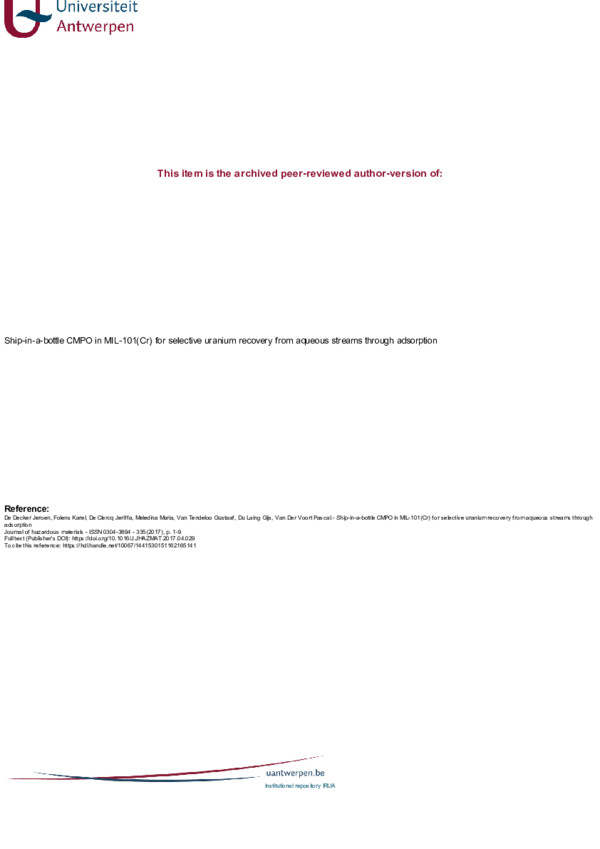 (PDF) Ship-in-a-bottle CMPO in MIL-101(Cr) for selective uranium ...