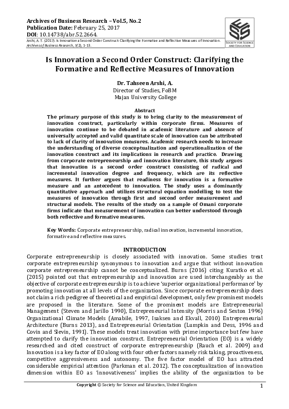 (PDF) Is innovation a second order construct: clarifying the formative ...