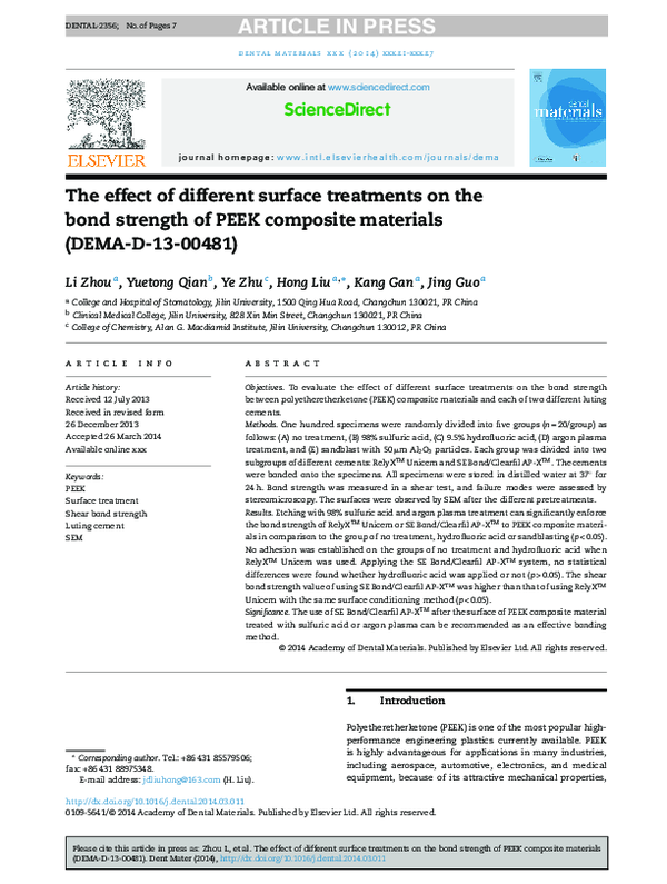 (PDF) The effect of different surface treatments on the bond strength ...