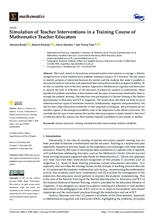 (PDF) Simulation of Teacher Interventions in a Training Course of ...