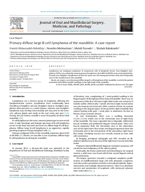 (PDF) Primary diffuse large B-cell lymphoma of the mandible: A case report