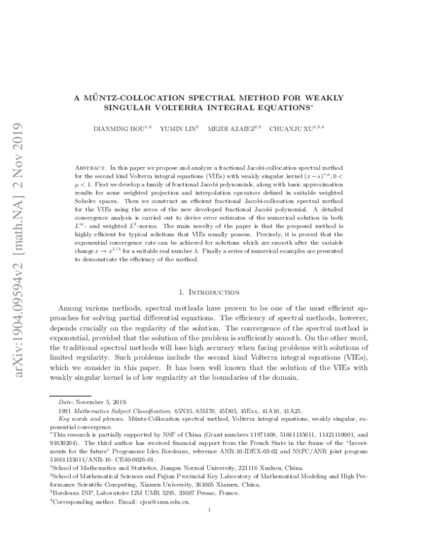 (PDF) A Müntz-Collocation Spectral Method for Weakly Singular Volterra ...