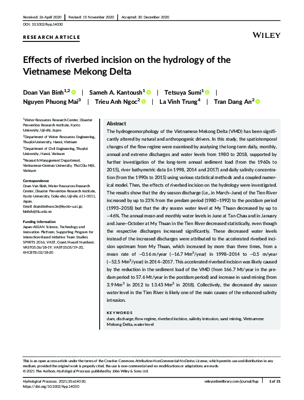 (PDF) Effects of riverbed incision on the hydrology of the Vietnamese ...