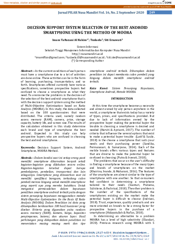 (PDF) Decision Support System Selection of the Best Android Smartphone ...