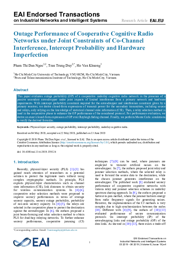 (PDF) Outage Performance of Cooperative Cognitive Radio Networks under ...