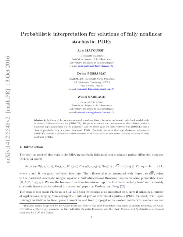 (PDF) Probabilistic interpretation for solutions of fully nonlinear ...