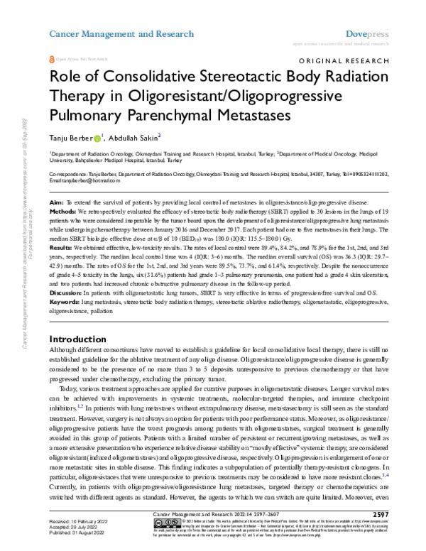 (PDF) Role of Consolidative Stereotactic Body Radiation Therapy in ...