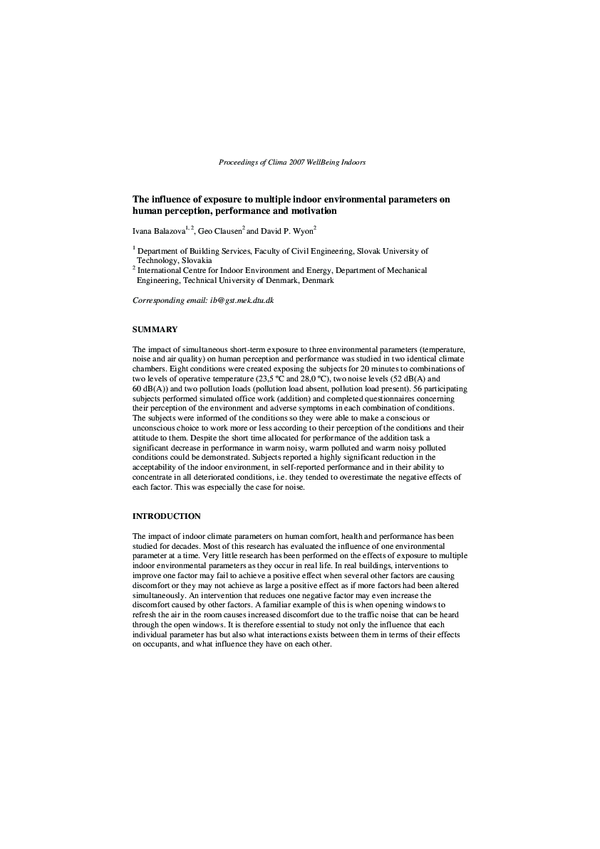(PDF) The influence of exposure to multiple indoor environmental ...