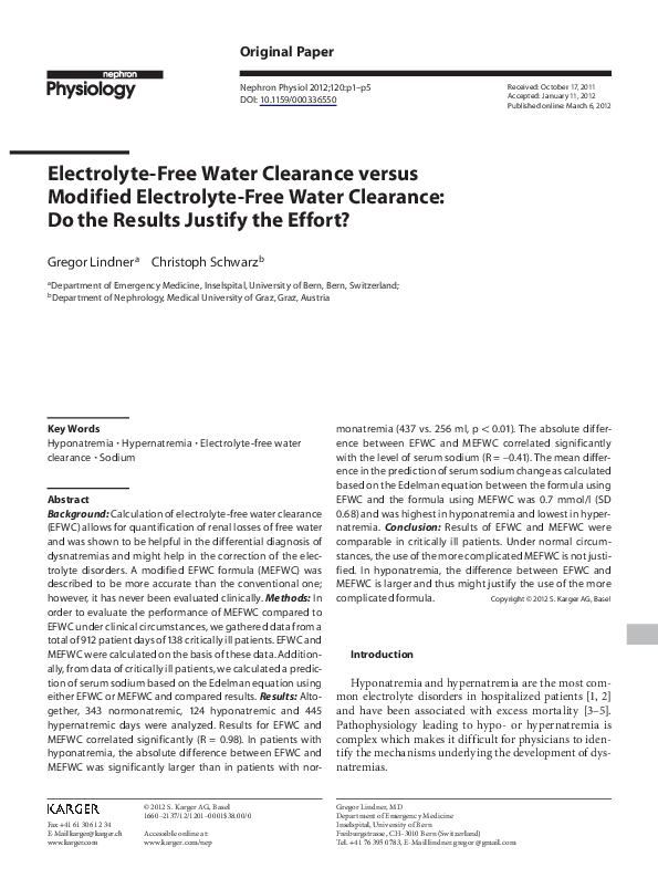 (PDF) Electrolyte-Free Water Clearance versus Modified Electrolyte-Free ...