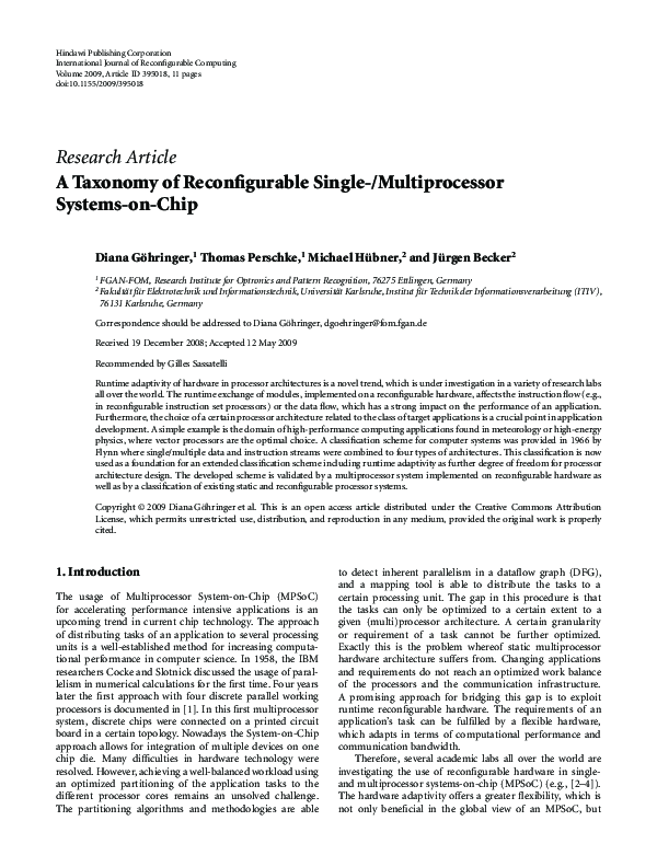 (PDF) A Taxonomy of Reconfigurable Single-/Multiprocessor Systems-on-Chip