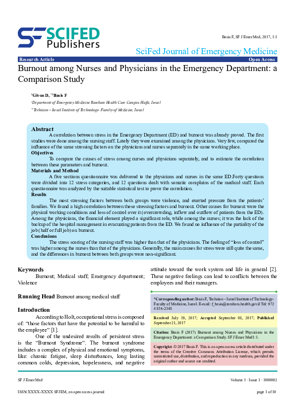 (PDF) Burnout among Nurses and Physicians in the Emergency Department ...