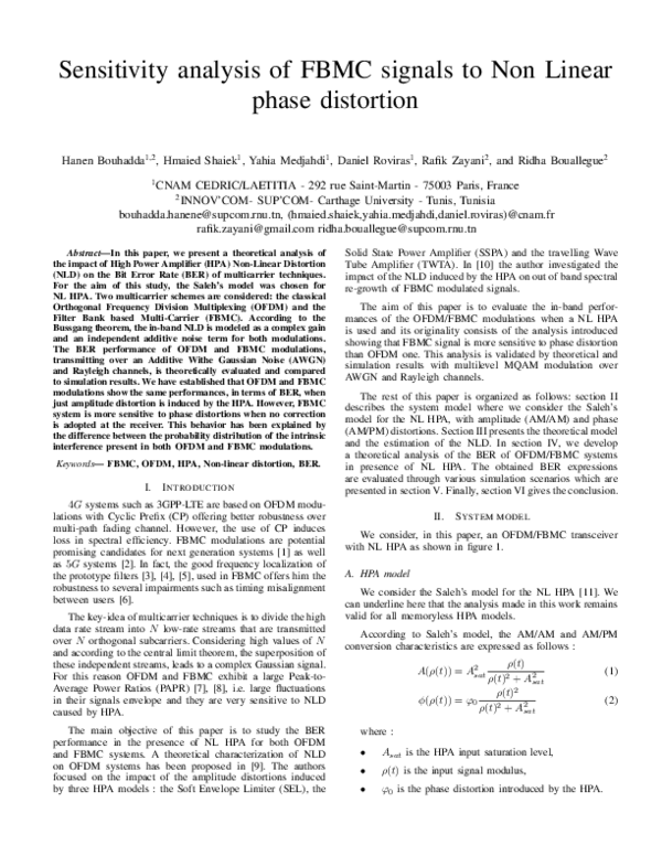 (PDF) Sensitivity analysis of FBMC signals to non linear phase distortion