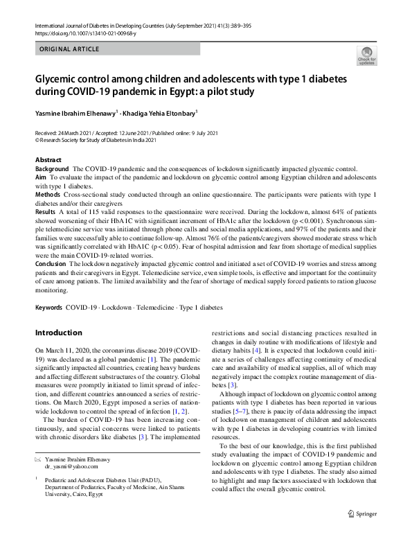 (PDF) Glycemic control among children and adolescents with type 1 ...