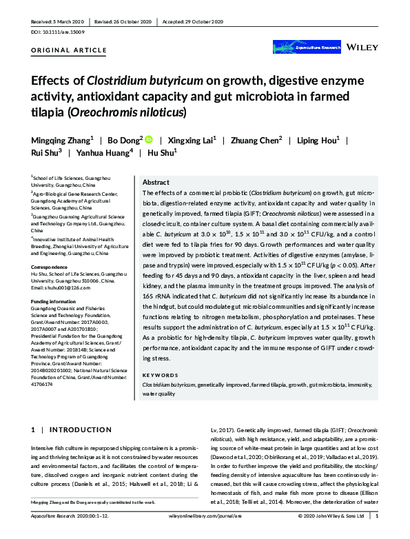 (PDF) Effects of Clostridium butyricum on growth, digestive enzyme