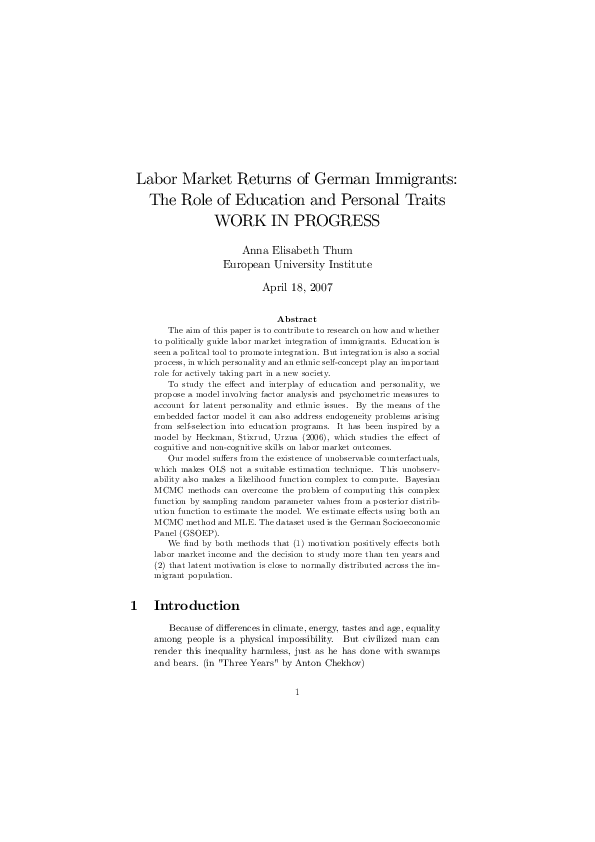 (PDF) Labor Market Returns of German Immigrants: The Role of Education ...