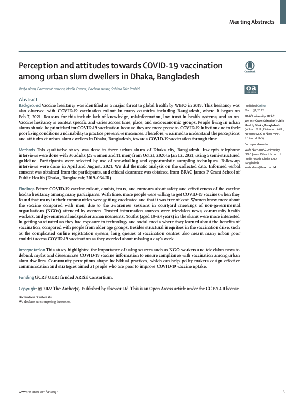 (PDF) Perception and attitudes towards COVID-19 vaccination among urban ...