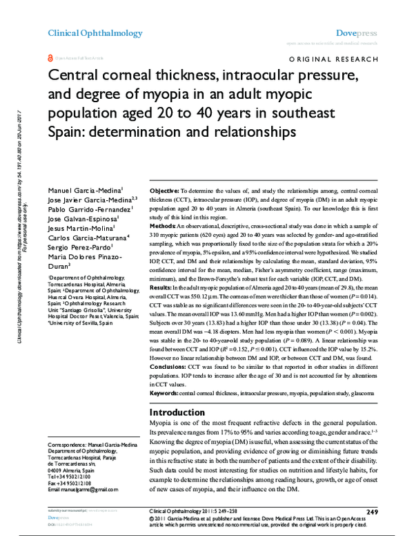 (PDF) Central corneal thickness, intraocular pressure, and degree of ...