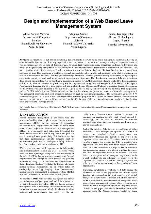 (PDF) Design and Implementation of a  Based Leave Management System