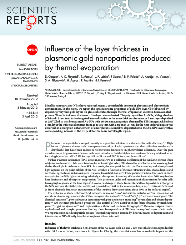 (PDF) Influence of the layer thickness in plasmonic gold nanoparticles ...
