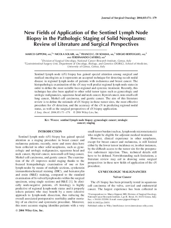 (PDF) New fields of application of the sentinel lymph node biopsy in ...