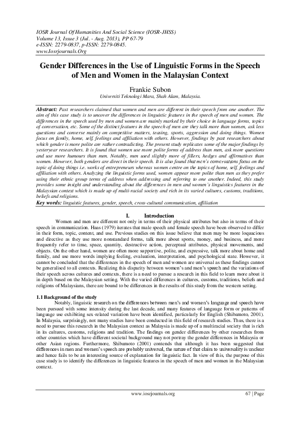 (PDF) Gender Differences in the Use of Linguistic Forms in the Speech ...