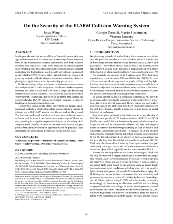 (PDF) On the Security of the FLARM Collision Warning System