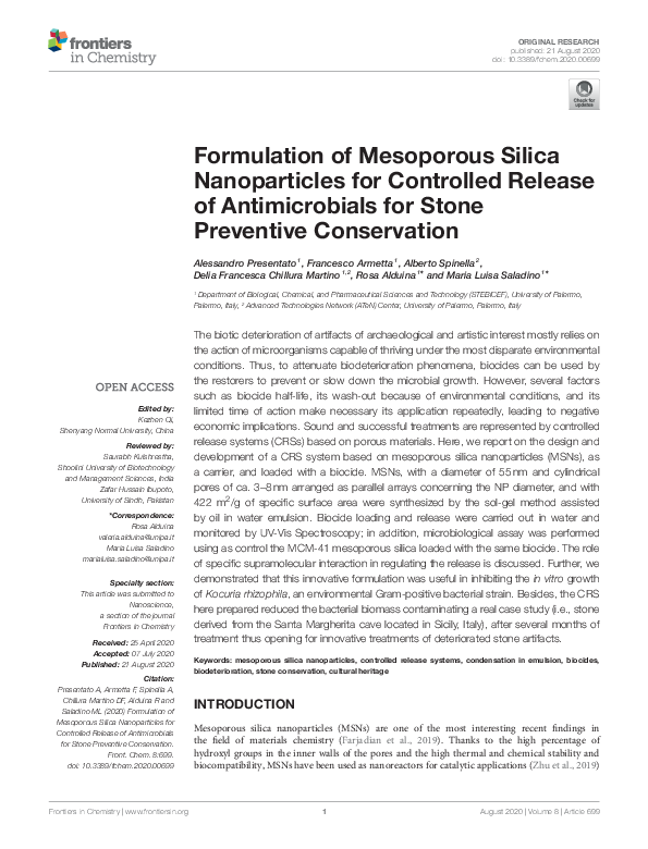(PDF) Formulation of Mesoporous Silica Nanoparticles for Controlled ...
