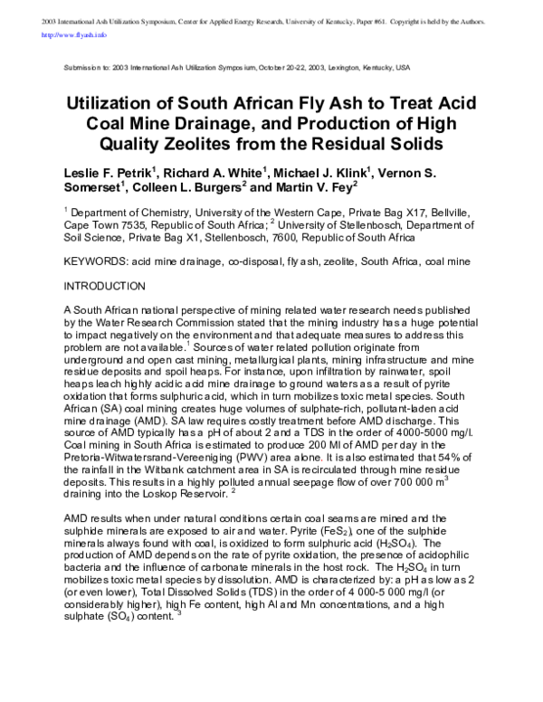 (PDF) Utilization of South African fly ash to treat acid coal mine ...