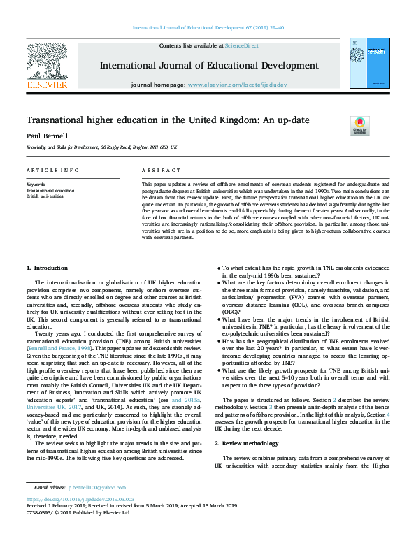(PDF) Transnational higher education in the United Kingdom: An up-date
