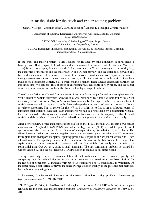 (PDF) A matheuristic for the truck and trailer routing problem